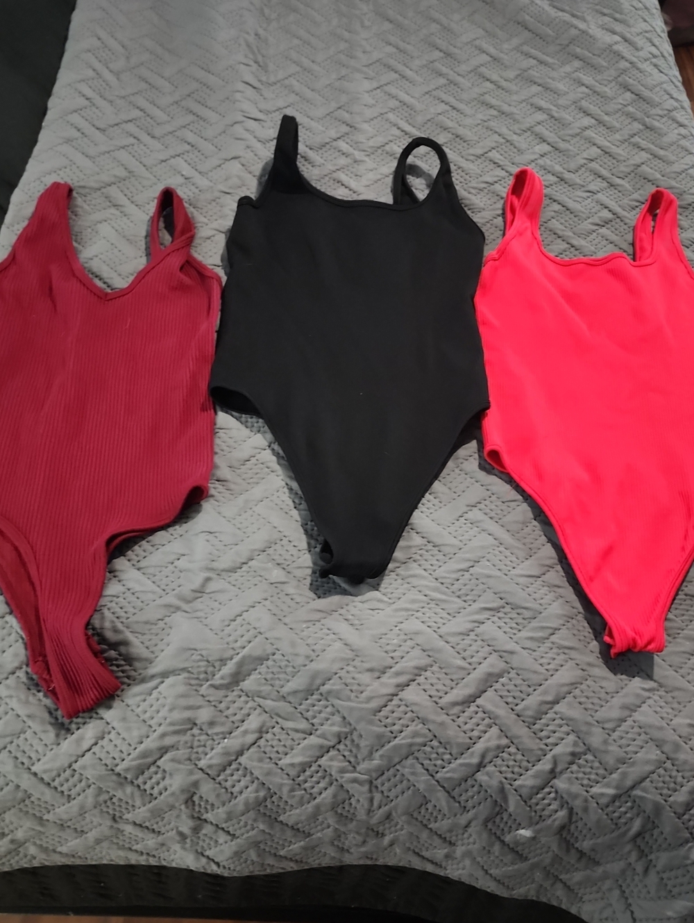 3 Pc  Bodysuit - Black, Red, Hot Pink